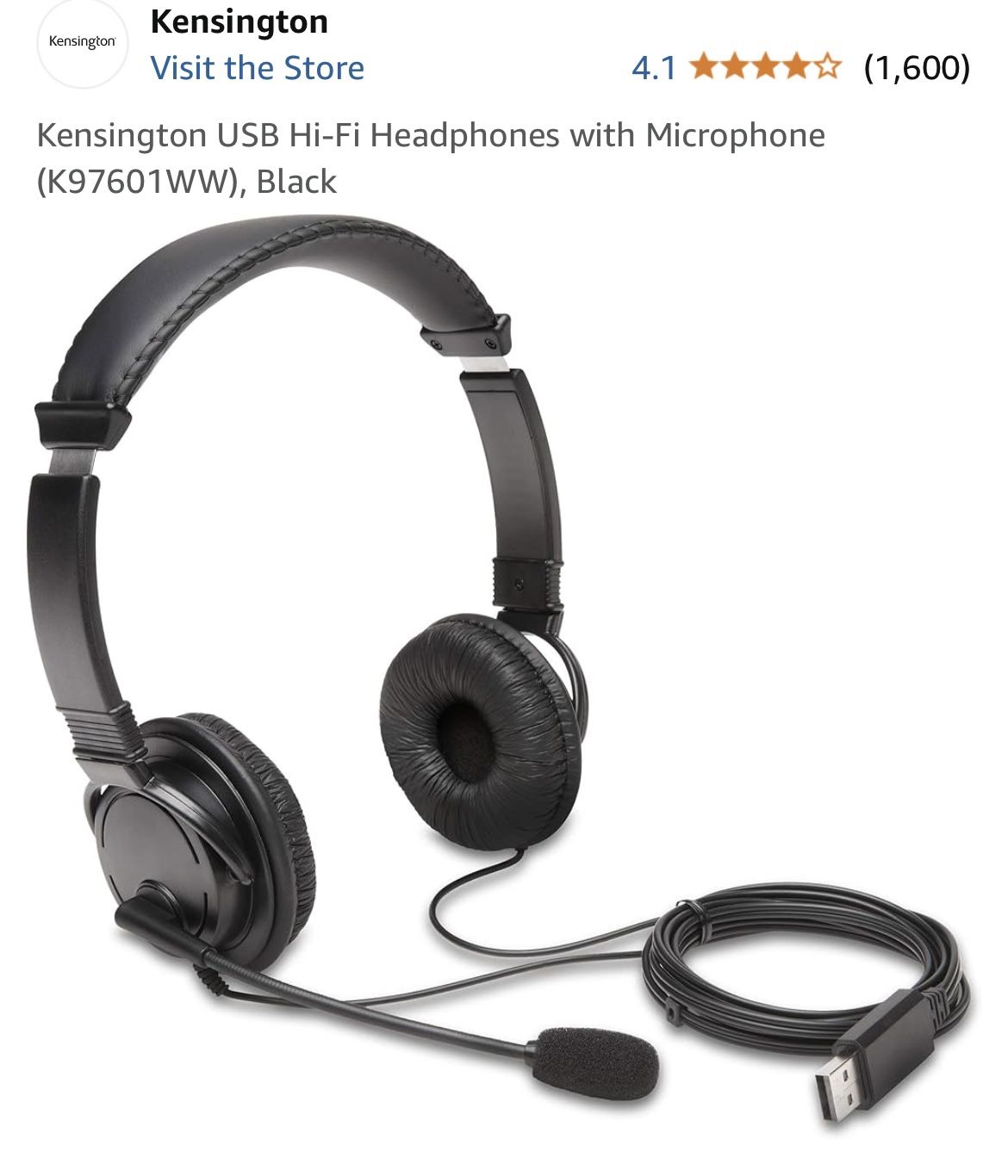 Kensington USB Hi-Fi Headphones w/ Microphone
