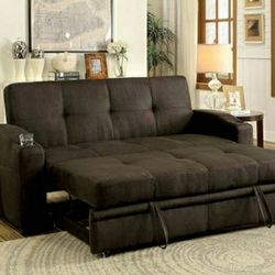 Ajustable Futon Sofá W/pulloutbed & Cupholders
