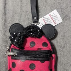 Disney Loungefly Minnie Mouse Pink & Black Polkadot Wristlet