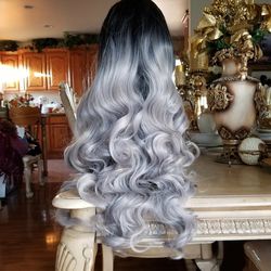 Ombre Black Gray Ombre Lace Front Wig