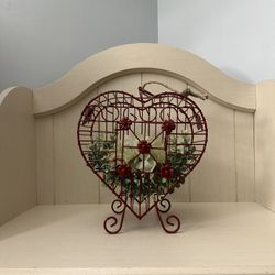 Red Heart Shaped Decorative Bird Cage With Faux Floral Decor 