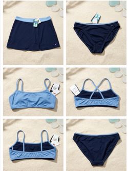 3piece Nike navy blue swimsuit with reversible top NWT