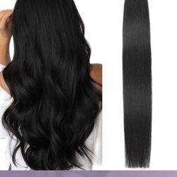 20pcs Tape In Hair Extensions Human Hair Nature Black Color —12inch Length 