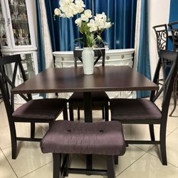 Dining Table With 3 Chairs And A Stool In Good Condition 