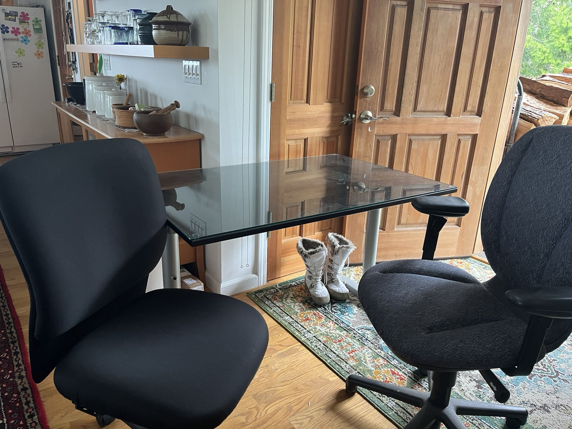 Glass Desk And Coffee Table And Chairs