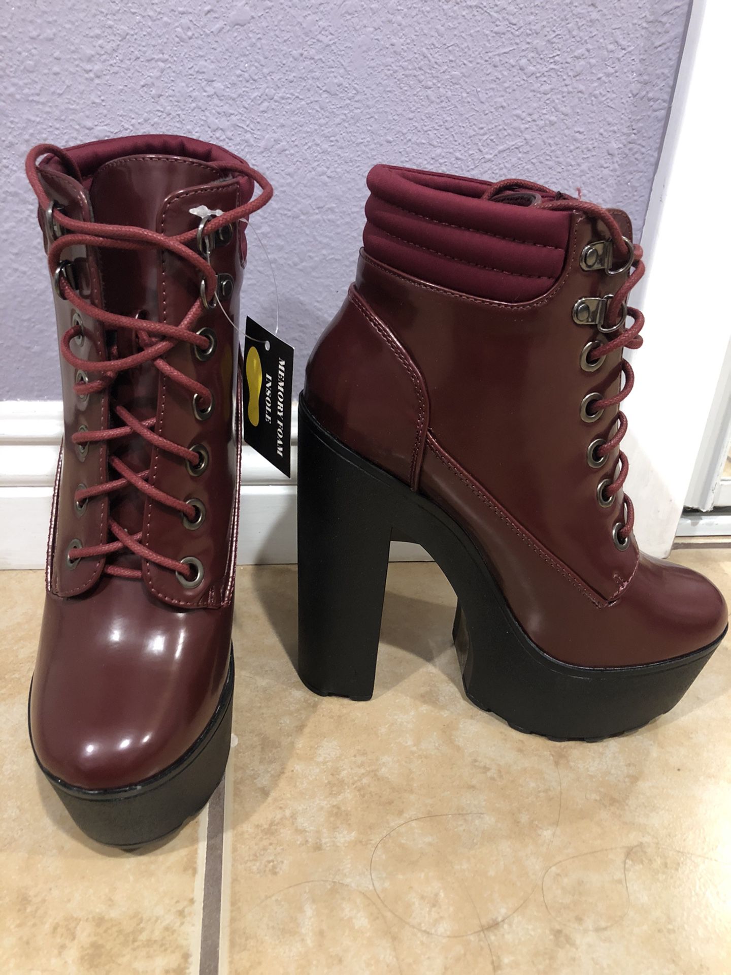 Fashion Nova The More the Better Bootie in Burgundy Size 6