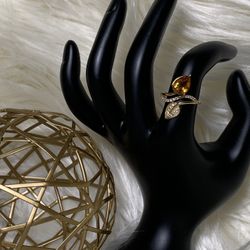 Lucky Natural Citrine And Diamonds Leaf Ring