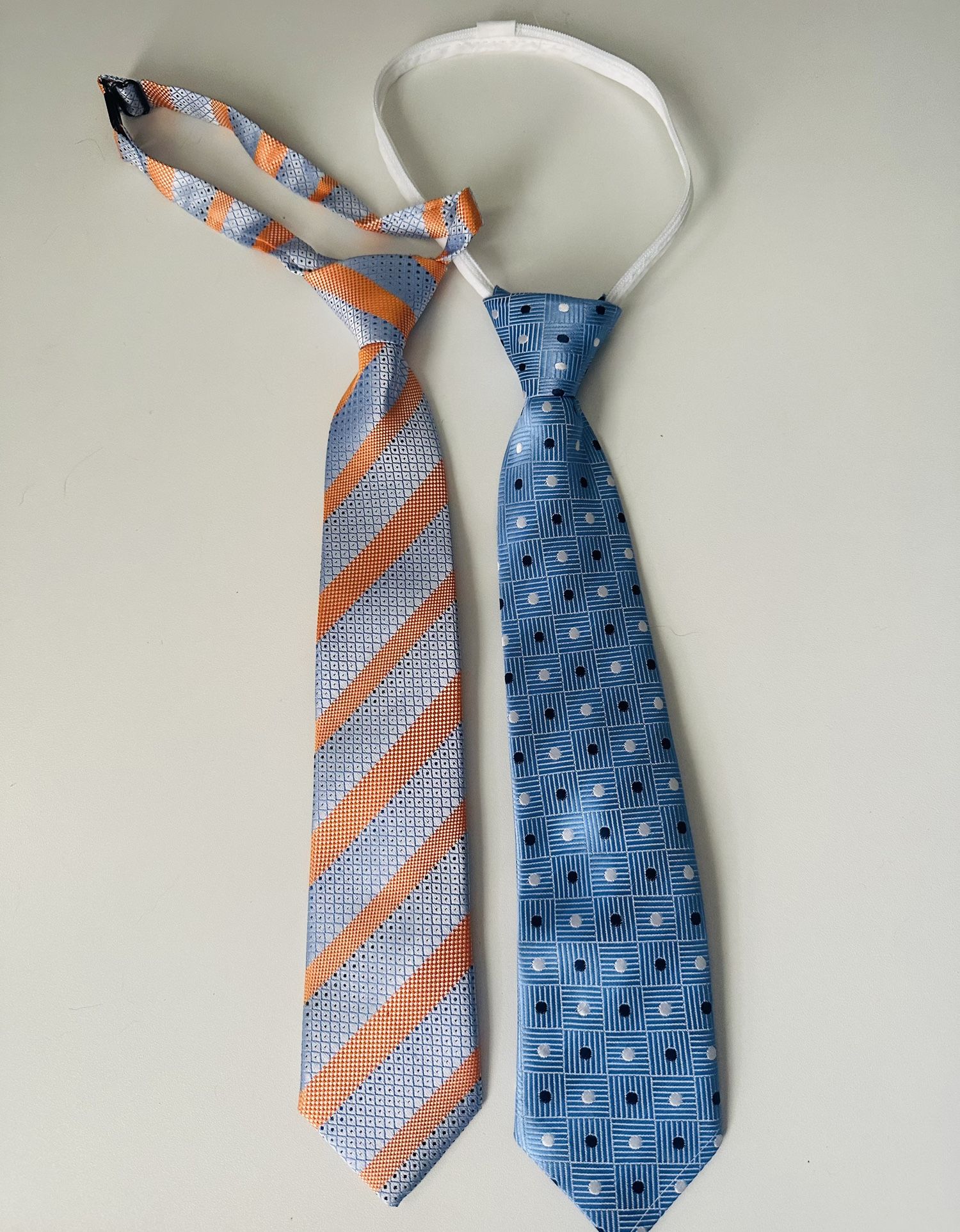 2-Piece Boys Pre-Tied Adjustable Tie Set – Hisdern Striped & Blue Geometric