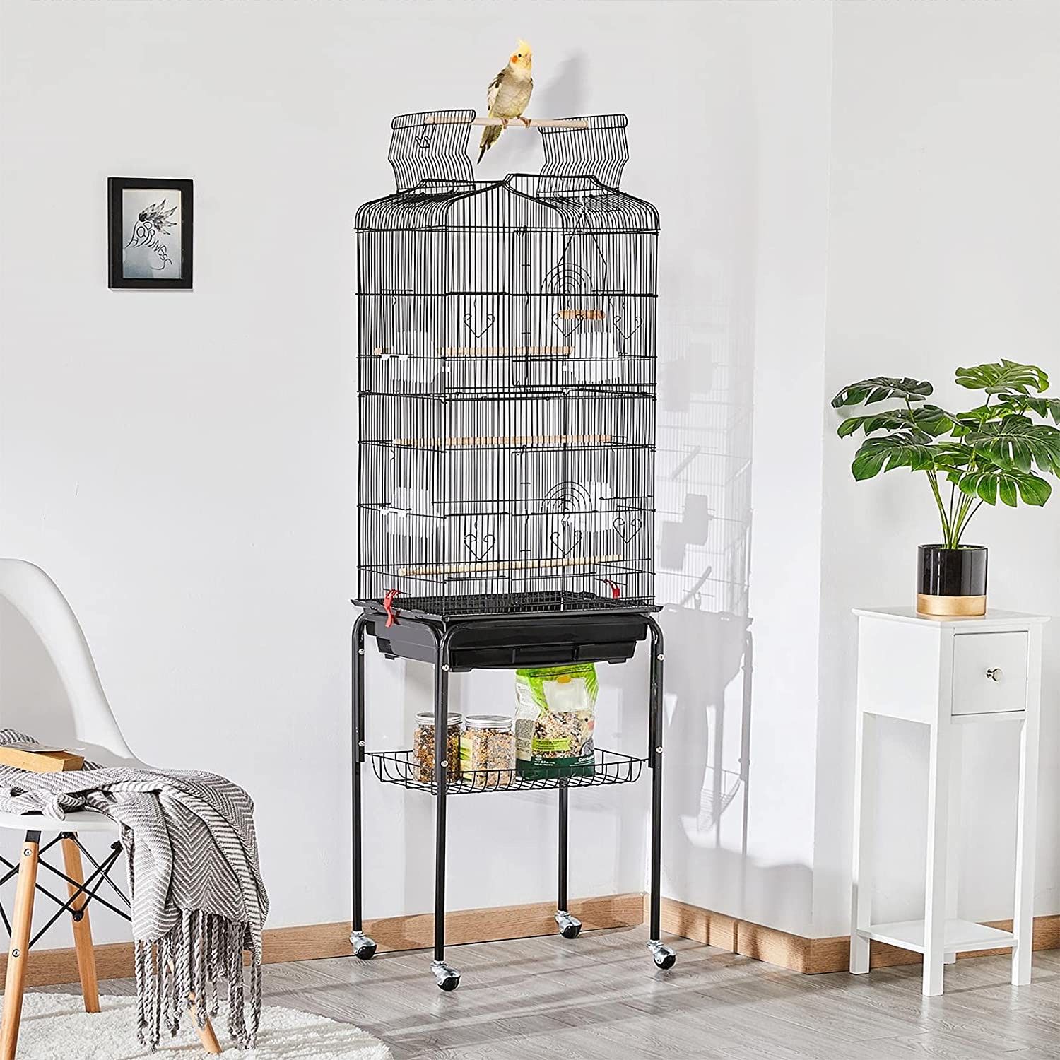 Large Open Top Bird Parrot Cage With Removable Rolling Stand