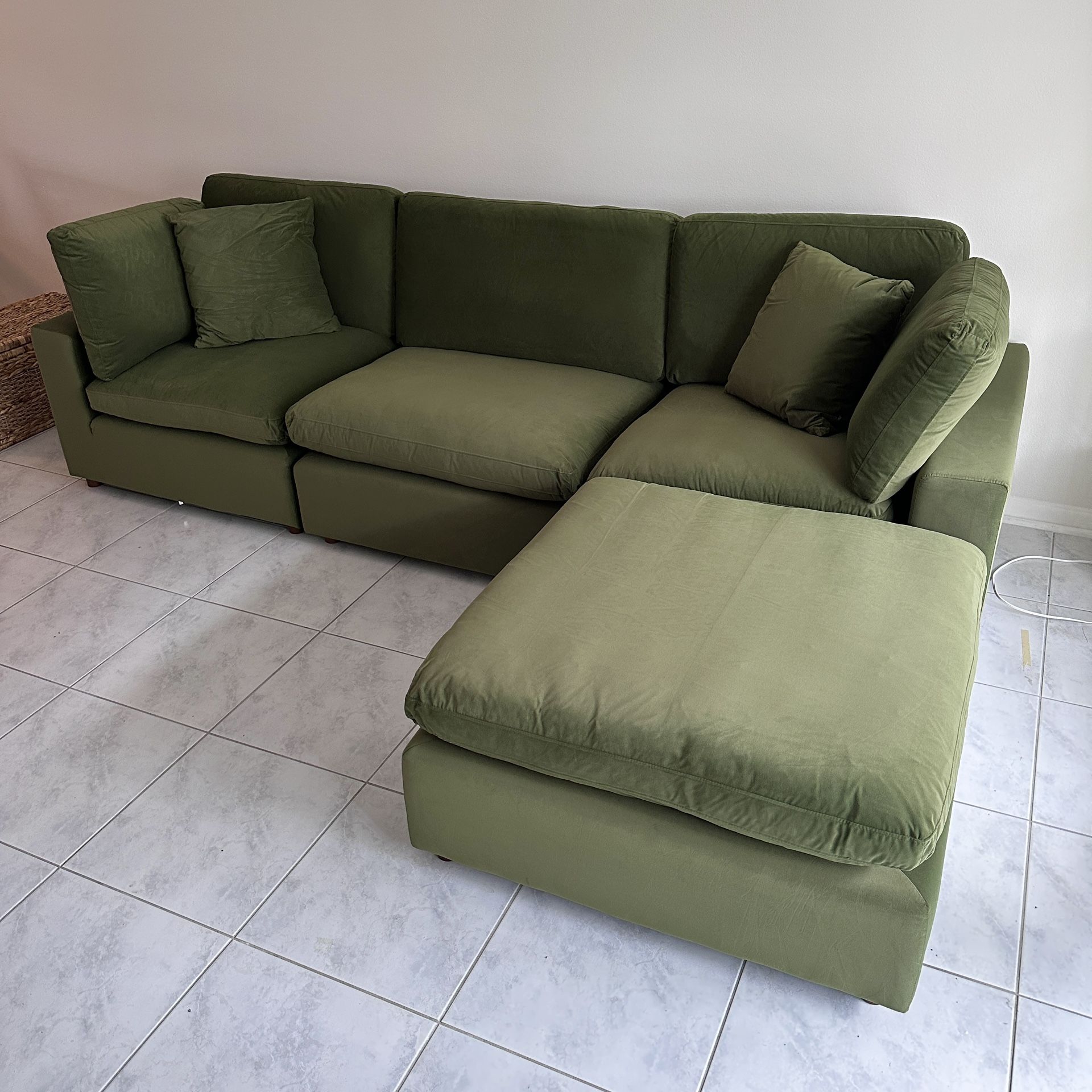New Olive Green Velvet Cloud Couch Sectional