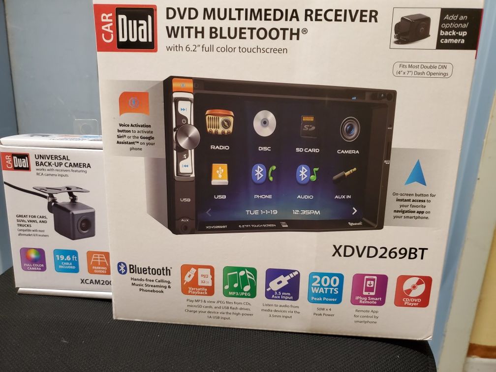 NEW STEREO DVD MULTIMEDIA RECEIVER,MONITOR TOUCH SCREEN 6.2",BLUETOOTH,MICROPHONE,AUX,USB,NAVIGATION APP CON SU CAMARA TRASERA APRUEBA DE AGUA