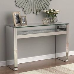 Brand New Silver Console Table with Glass Top