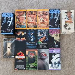 VHS Video Tape Lot Indiana Jones Star Wars Jurrasic Park Trilogy Set X-men Batman Returns Forever Vintage Box
