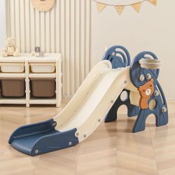 4 in 1 Toddler Slide,Freestanding Kid Slides,Baby Plastic Foldable Slides with Basketball Hoop and Ball,Indoor and Outdoor Toddler Playground Slide (B