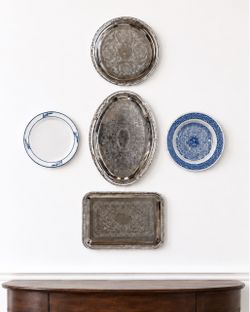 Curated Silver Tray and Blue and White Plate Wall