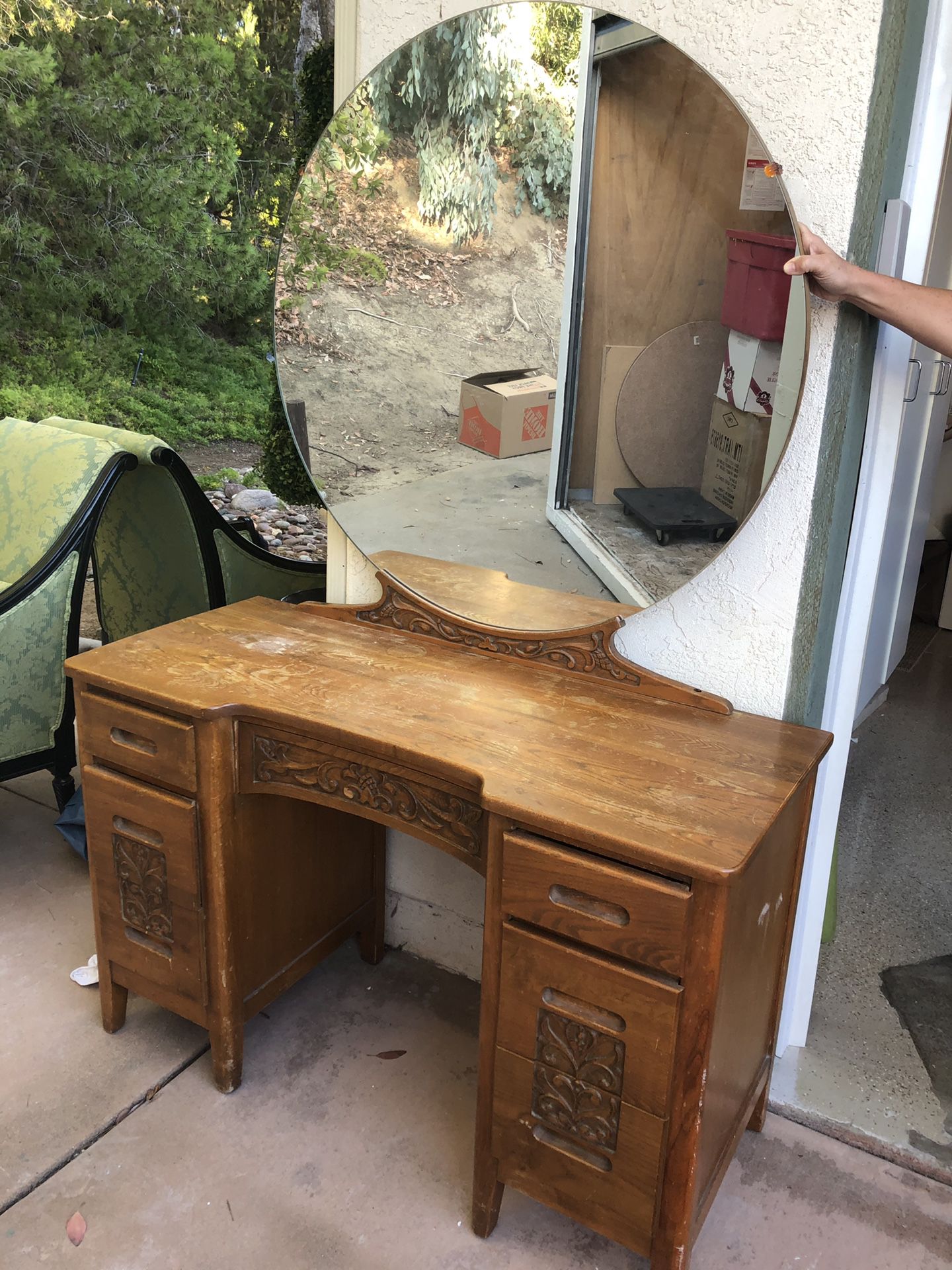 Beautiful antique desk and mirror