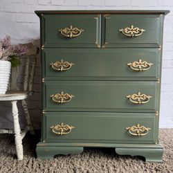 Awesome shabby distressed green and gold dresser