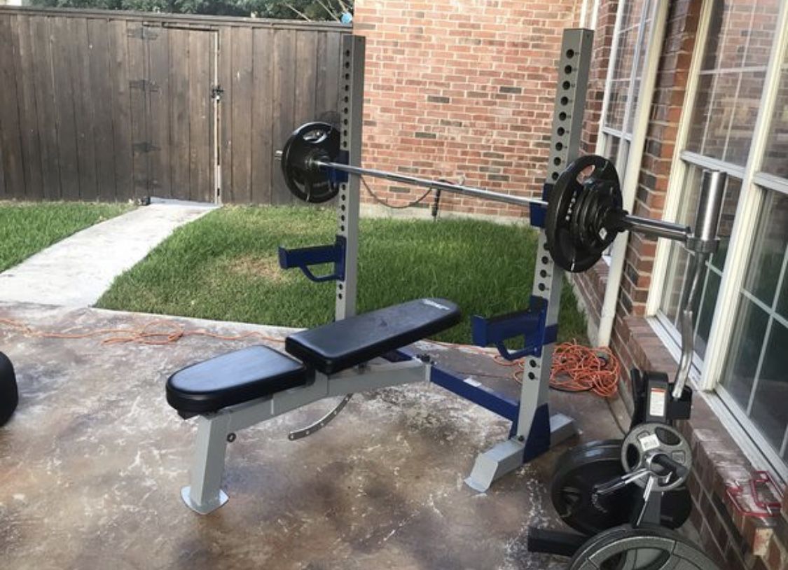 Olympic Weight Bench + weights - 350 LBS,W-tree, curl, clamps etc