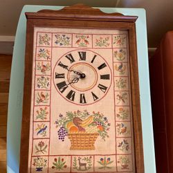 Vintage Crewel Embroidery Clock 