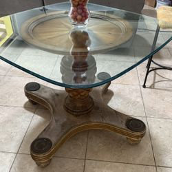 Solid Wood Table with Thick Glass 