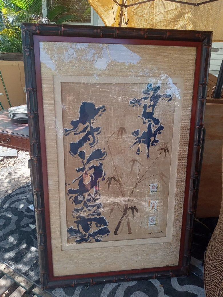 Antique ART FRAMED IN BAMBOO  N 2 PLY INSERT CANVAS