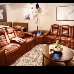 VN1S14* *Real Leather Fully Loaded Power Reclining Sectional Couch * Brand New * P a y  E a s i l y