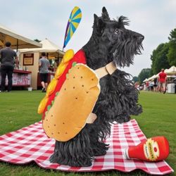 🐾 Pet Hot Dog Full Body Halloween Costume with Ketchup Bottle, M