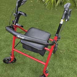Drive Medical Aluminum Rollator Fold Up and Removable Back Support, Padded Seat with 7.5-Inch Casters, Red