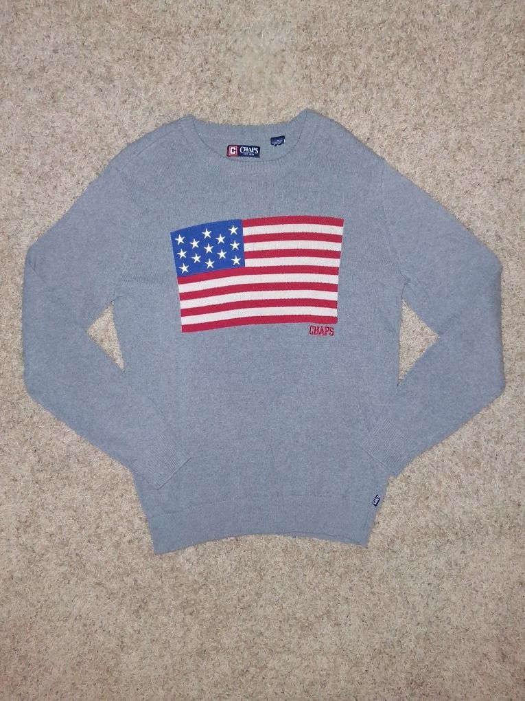 Chaps Ralph Lauren American Flag Sweatshirt Size Medium Grey