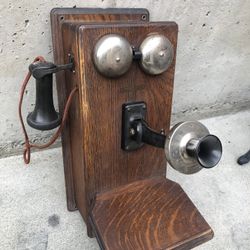 Antique Tiger Oak Western Electric Telephone 