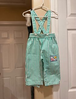 Baby Boy Striped Overalls Play Ball Patch