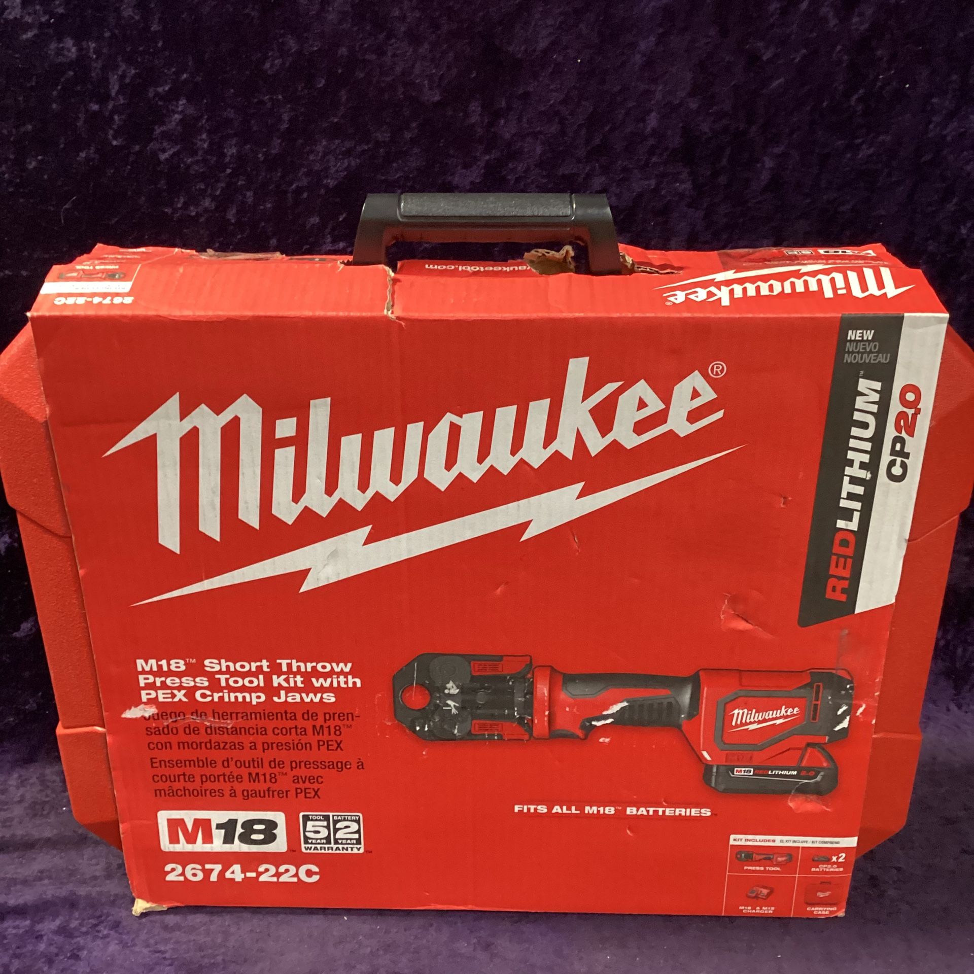 🧰🛠Milwaukee M18 Short Throw Press Tool Kit w/3 PEX Crimp Jaws,(2)2.0Ah Batts & Charger-NEW!-$660!🛠🧰