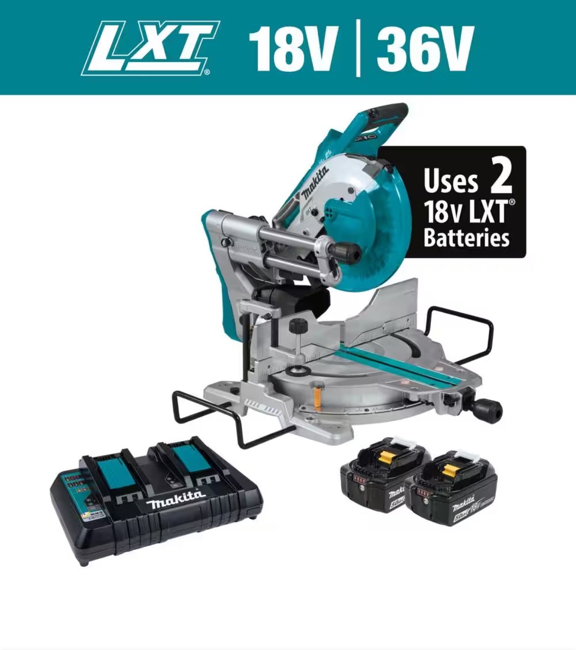 Makita 18V 5.0Ah X2 LXT Lithium-Ion (36V) Brushless Cordless 10 in. Dual-Bevel Sliding Compound Miter Saw with Laser Kit