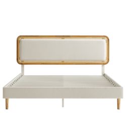 Delaylah bed frame with rattan like adjustable headboard boho style