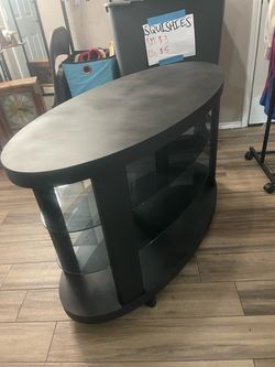 Black TV Stand with Glass Shelves