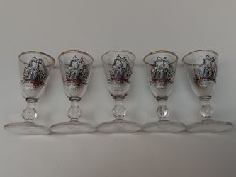 5 Antique Treasure Island Cordial Glasses 1950s