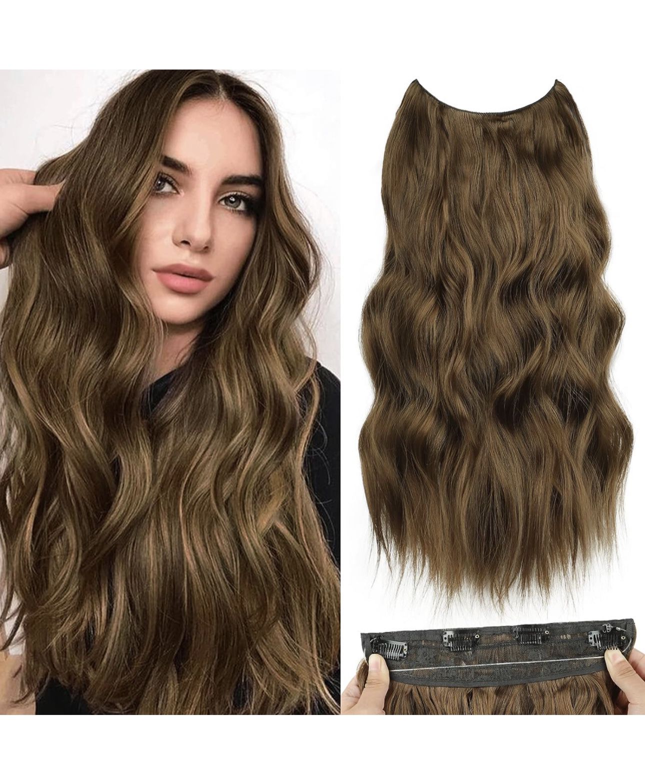 Chestnut Brown Invisible Wire Hair Extensions with Transparent Wire ...