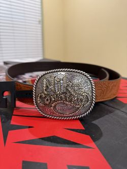 NEW Nike Country Rhinestone Plaque Buckle Leather Belt Brown Size Large
