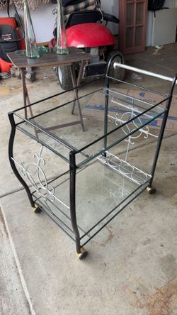 Vintage Glass Bar Table With Wheels