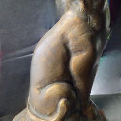 Majestic Bronze Sitting Cat Art Sculpture / Figurine on a Base circa 1980s