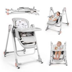 Loewten 3-in-1 Baby High Chair,Convertible Baby Swing,Foldable Infant Dining Chairs Seat with Wheels for Babies and Toddlers,Gray