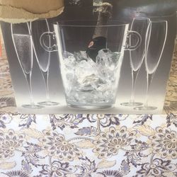 Glass Ice bucket With  4- Champagne Glasses 