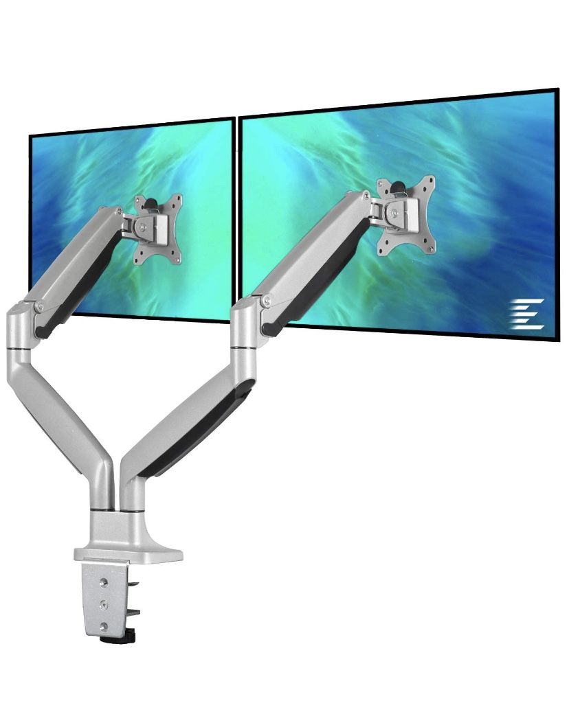 EleTab Dual Monitor Mount Stand Full Motion Swivel Gas Spring LCD Arm Fits for 2 Computer Screens 13 to 32 inches - Each Arm Holds up to 19.8 lbs