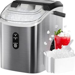 Nugget Ice Maker Countertop, Pebble Ice Maker Machine with Soft Chewable Ice, 34lbs/24H, Self-Cleaning, One-Click Operation, Stainless Steel, Crushed 