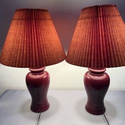 Pair Of Table Lamps Deep Red Vase Mounted Lamps 