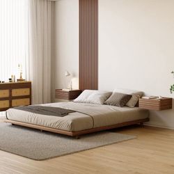 New in box -Japanese Style King Floor Wood Bed In Walnut