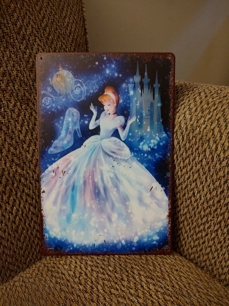 DISNEY "CINDERELLA" METAL SIGN.  12" X 8".  NEW.  PICKUP ONLY.
