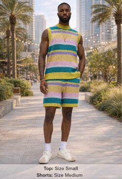 Men's Striped Knit Tank Top and Shorts Set