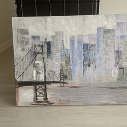 40X30 Bridge With Skyscrapers Print/Canvas - Blues, Greys, Whites - Pompano Beach - Please Read Description