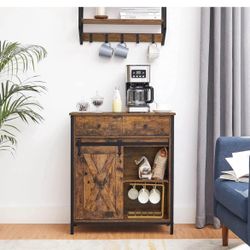 Buffet Cabinet, Floor Sideboard Cupboard Storage Organizer with 1 Drawer and Sliding Barn Door for Living Room Bathroom Hallway Lsc100b01—